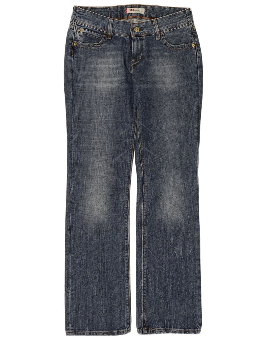 LEVI'S Dame 570 Straight Jeans W30 L34 Blå Bomuld