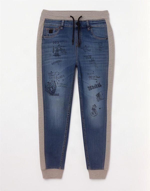 Desigual Graphic Joggers til kvinder Casual Bukser W28 L27 Blå Colourblock