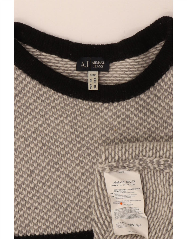 ARMANI JEANS Dame sweater med rund hals DK 20 2XL grå stribet uld
