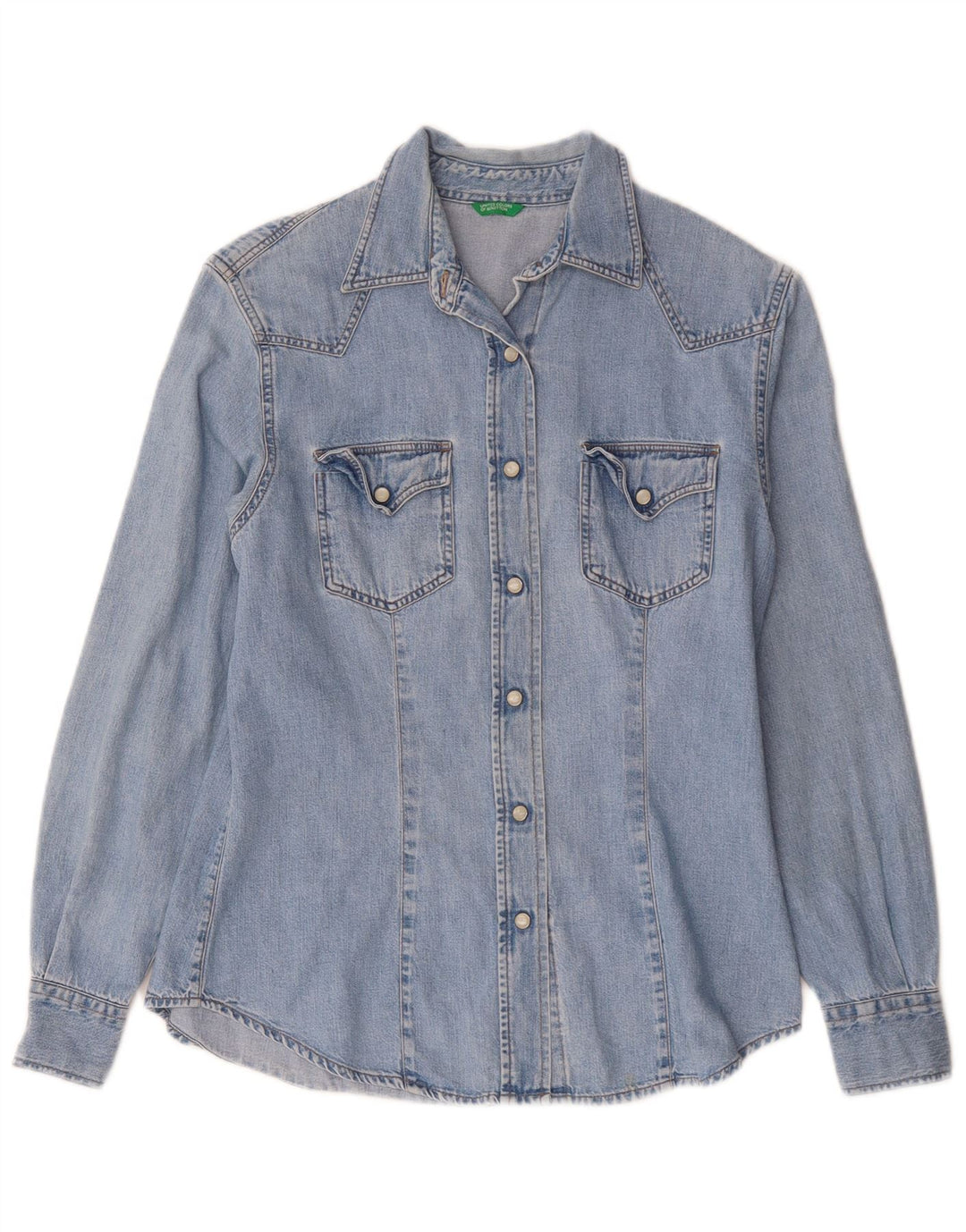 Benetton Dame Denim Shirt UK 10 Small Blue Cotton