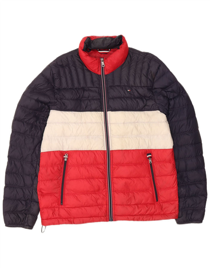 Tommy Hilfiger Herre polstret jakke UK 38 Medium Navy Blue Colourblock