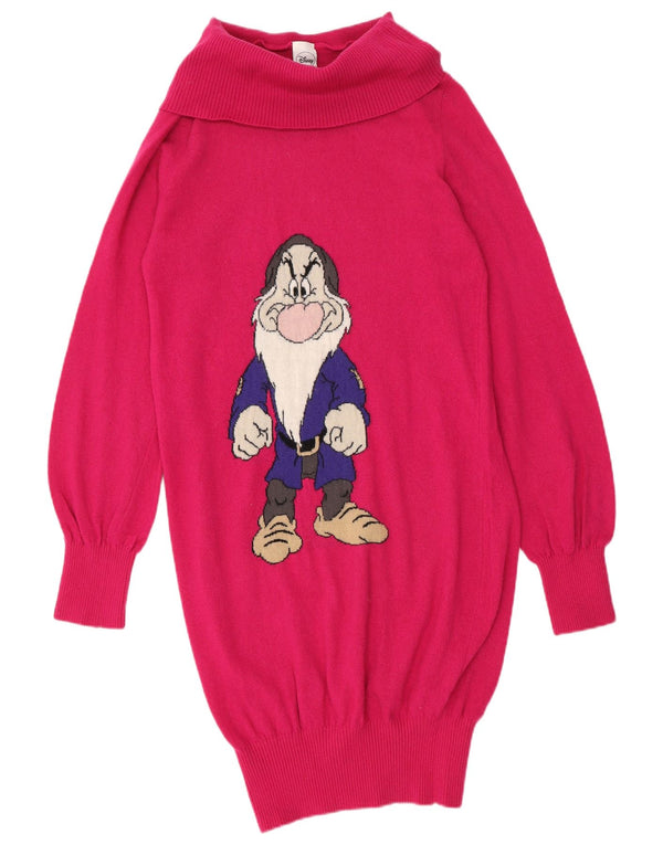 Benetton Dame Disney Grafisk Langærmet Jumper Kjole UK 12 Medium Pink