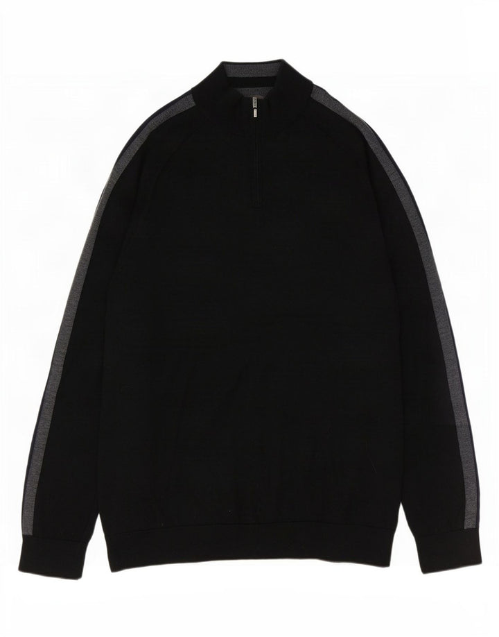 Marks & Spencer Herre Zip Neck Sweater XL Sort Colourblock