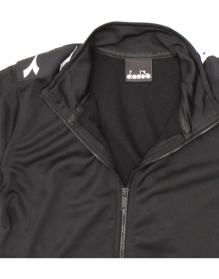 DIADORA Boys Graphic Tracksuit Top Jacket 11-12 Years Black Polyester Vintage Diadora and Second-Hand Diadora from Messina Hembry 