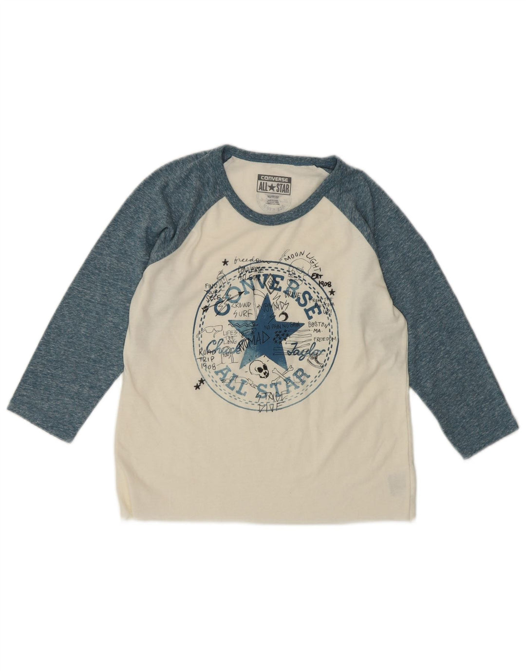 CONVERSE Dame Chuck Taylor Grafisk Top 3/4 ærme UK 6 XS Hvid