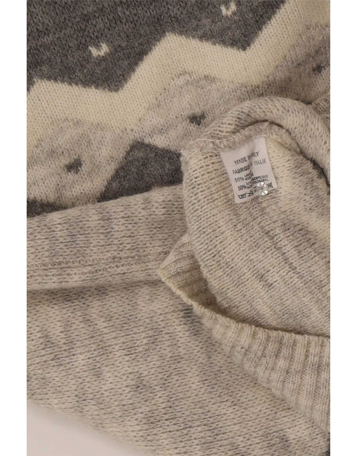 Vintage herre sweater med rund hals EU 50 mellemgrå Colourblock Classic