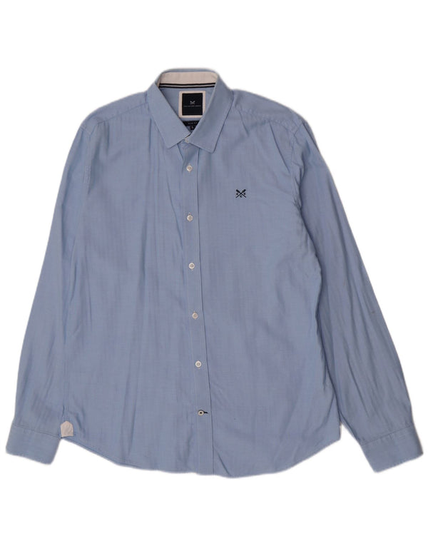 Crew Clothing Mens Slim Fit Shirt Large Blue Herringbone Cotton