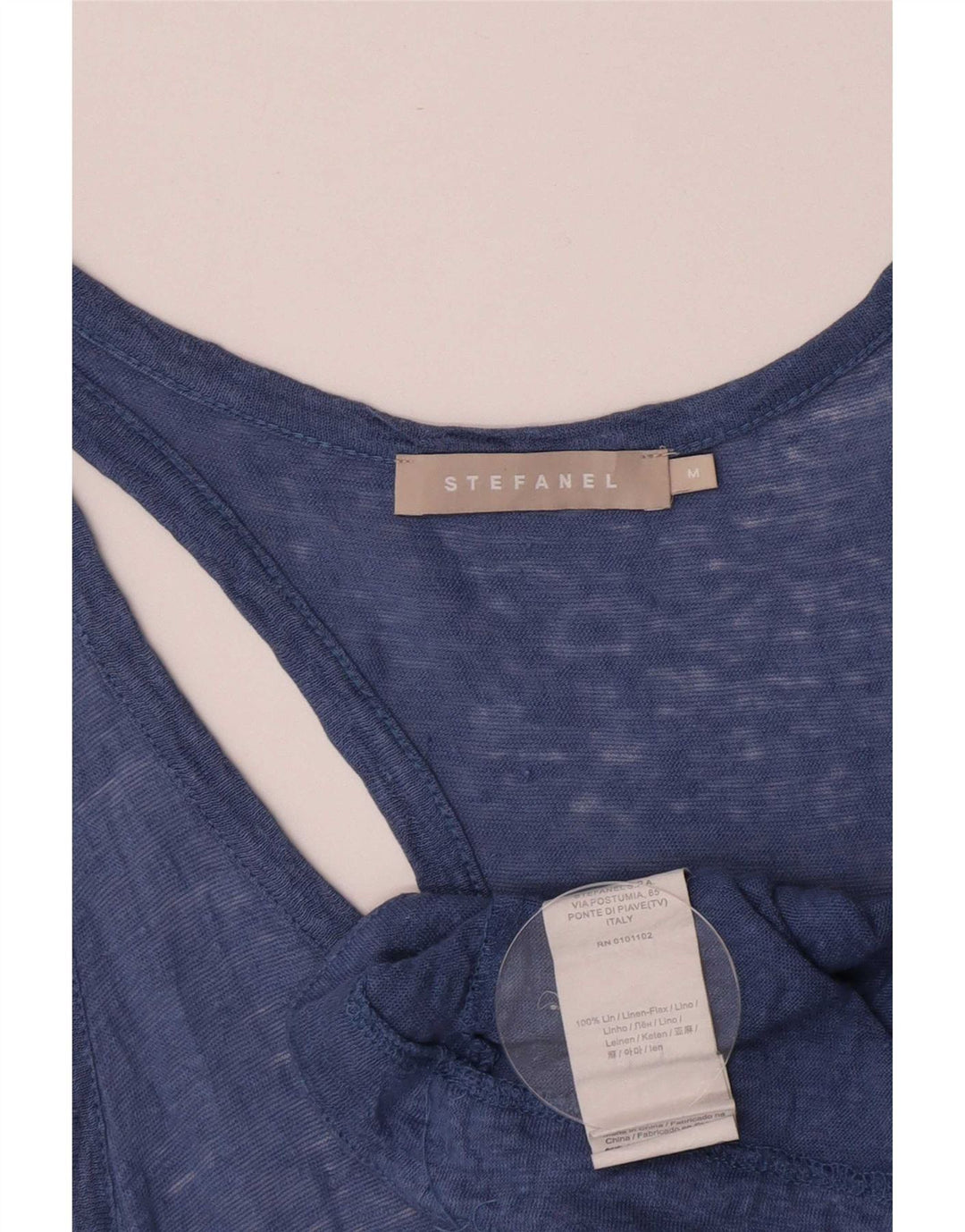 Stefanel Dame Ærmeløs Tunika Top UK 12 Medium Blue Linen