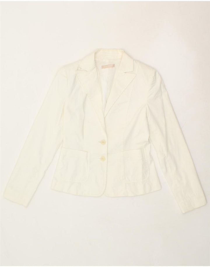 STEFANEL Womens 2 Button Blazer Jacket US 4 Small White Cotton Vintage Stefanel and Second-Hand Stefanel from Messina Hembry 