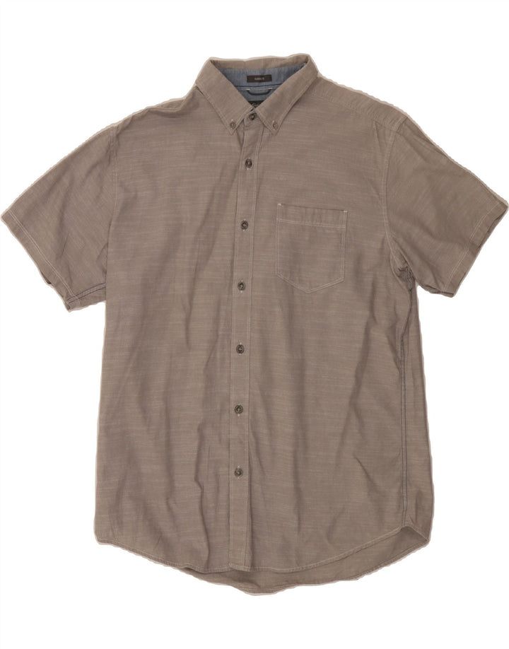 EDDIE BAUER Mens Classic Fit Short Sleeve Shirt Large Grey Flecked Cotton Vintage Eddie Bauer and Second-Hand Eddie Bauer from Messina Hembry 
