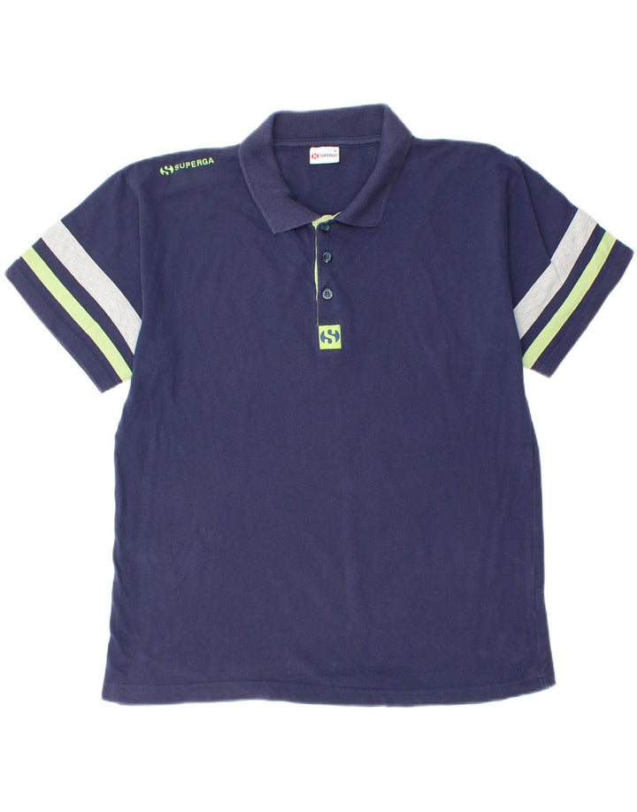 SUPERGA drenge poloshirt 15-16 år XL marineblå colourblock bomuld