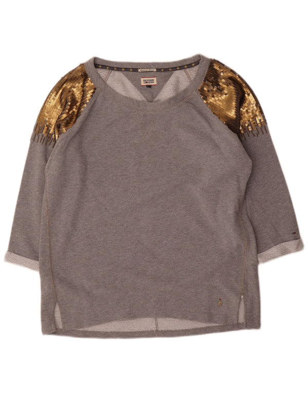 Tommy Hilfiger Dame Sweatshirt Jumper UK 16 Stor Grå Colourblock Bomuld
