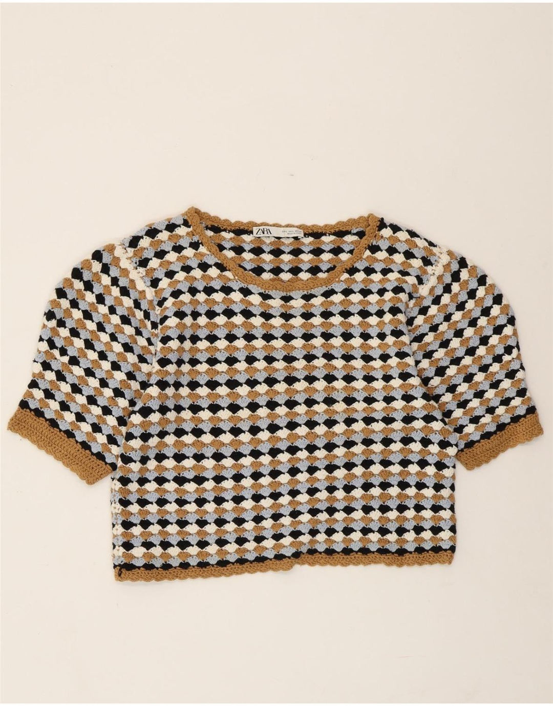 ZARA Womens Crop Boat Neck Jumper Sweater UK 14 Large Multicolor