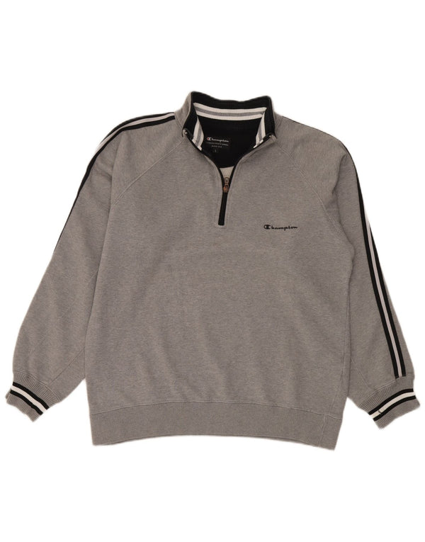 Champion Herre Zip Neck Sweatshirt Jumper Stor grå stribet bomuld