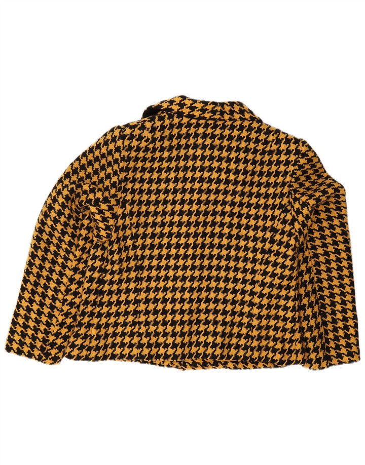 VINTAGE Womens Crop Blazer Jacket UK 12 Medium Yellow Houndstooth