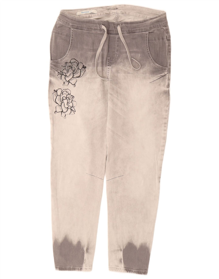 DESIGUAL Dame Crop Slim Jeans Large W34 L26 Grå Tie Dye Bomuld