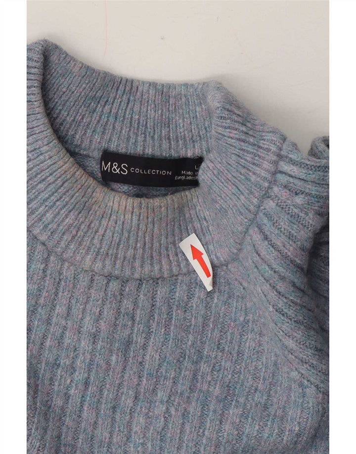 Marks & Spencer Dame Turtle Neck Jumper Sweater UK 14 Large Blue Flecked