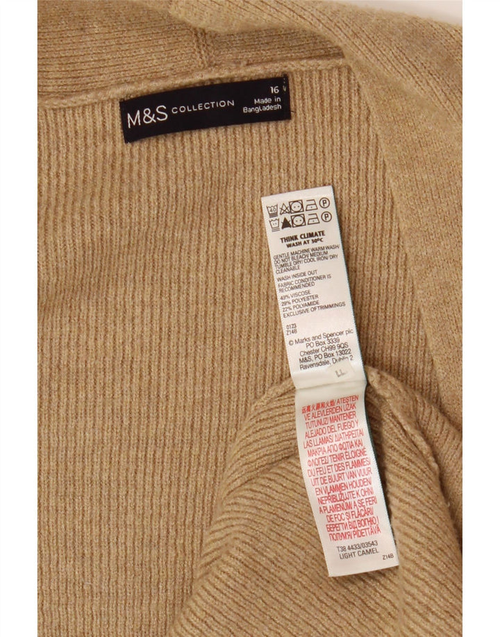 Marks & Spencer Dame Longline Åben Cardigan Sweater UK 16 Large Beige