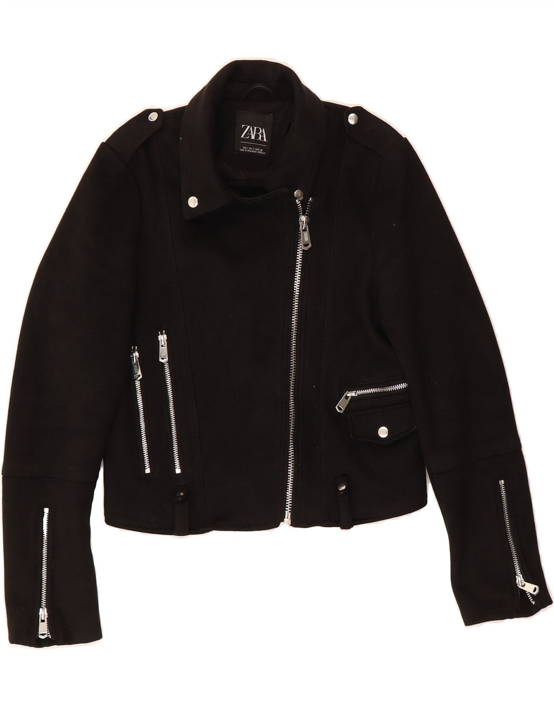 ZARA Womens Crop Biker Jacket UK 10 Small Black Polyester Vintage Zara and Second-Hand Zara from Messina Hembry 