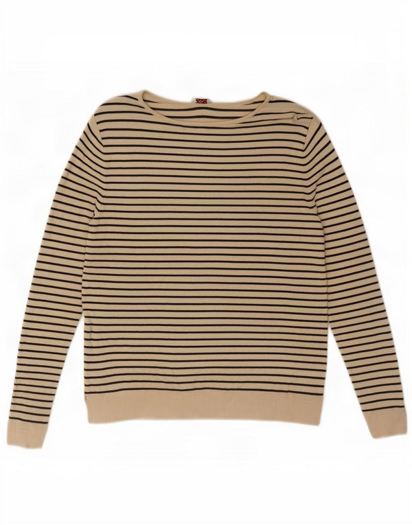 Zara Dame Boat Neck Jumper Sweater UK 10 Small Beige Stribet Nautical