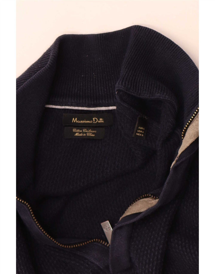 Massimo Dutti Herre Zip Neck Jumper Sweater Stor Marineblå Bomuld