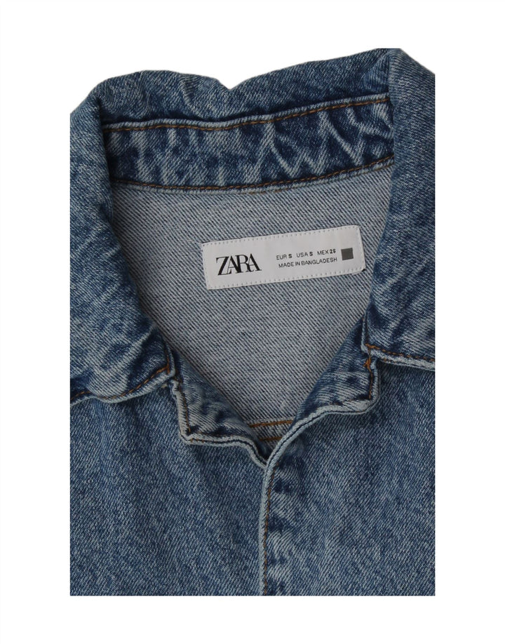 Zara Dame Denim Jumpsuit UK 10 Lille Blå Bomuld