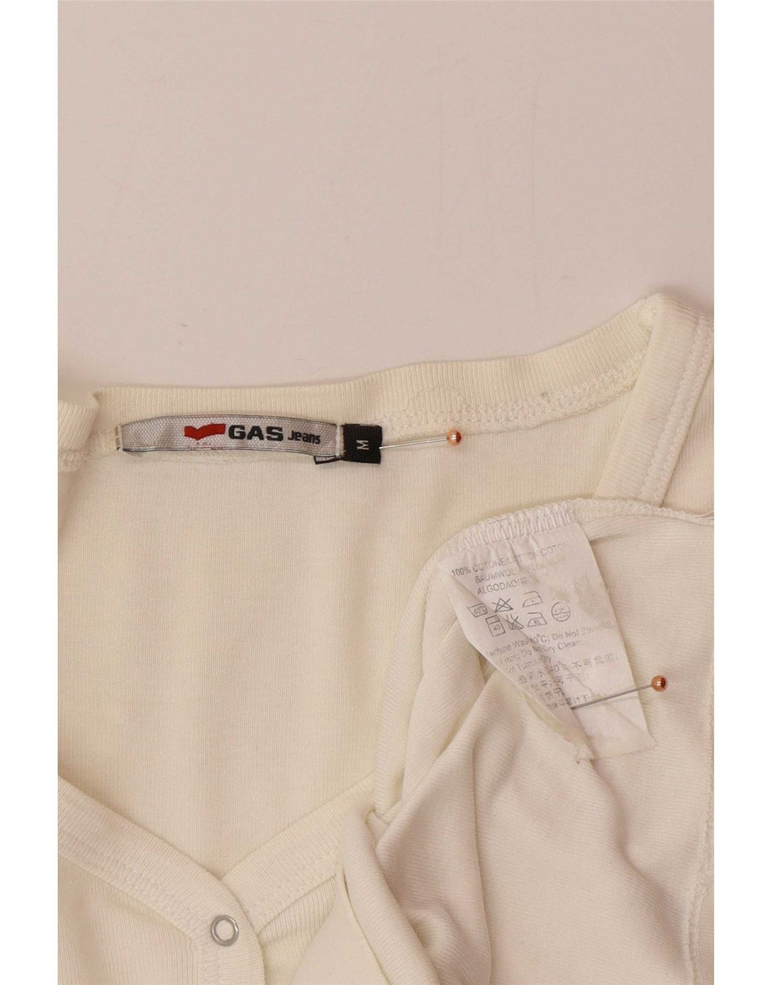 Gas Dame Top Langærmet UK 12 Medium Off White Bomuld