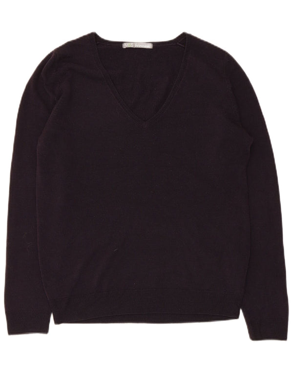 Marks & Spencer Dame V-hals sweater UK 10 Small Navy Blue Akryl