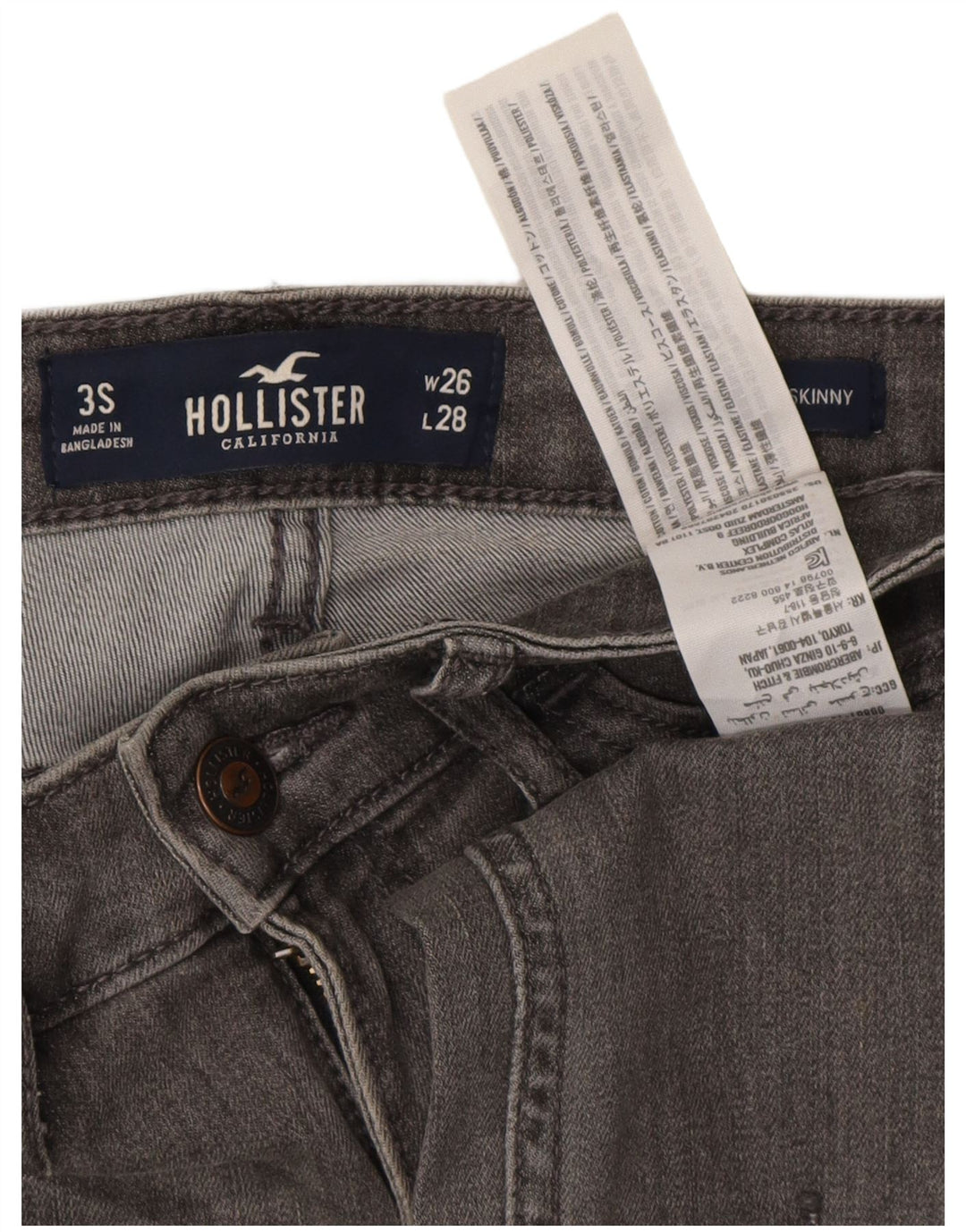 Hollister Kvinders Distressed Skinny Jeans W26 L28 Grå Bomuld