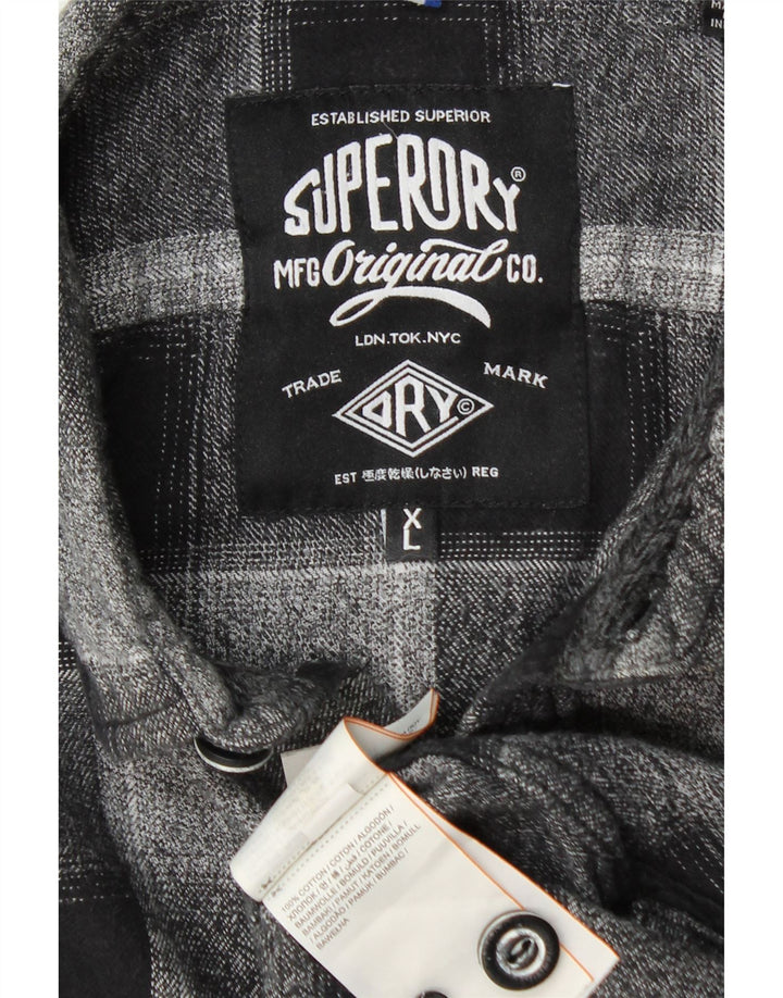 SUPERDRY Flannelskjorte til mænd XL Grå Plaid Bomuld