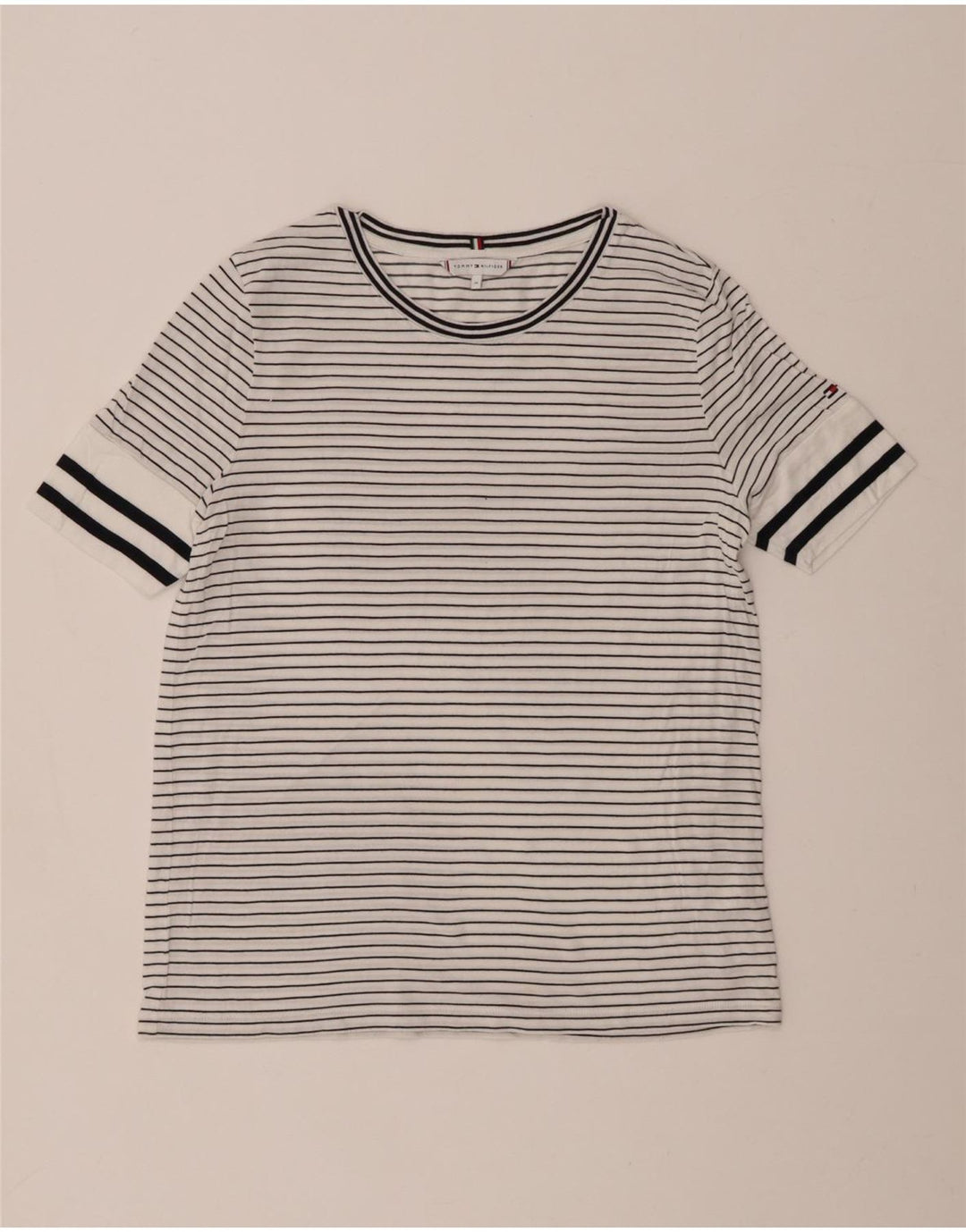 TOMMY HILFIGER T-shirt top til kvinder UK 14 Medium hvid stribet Lyocell