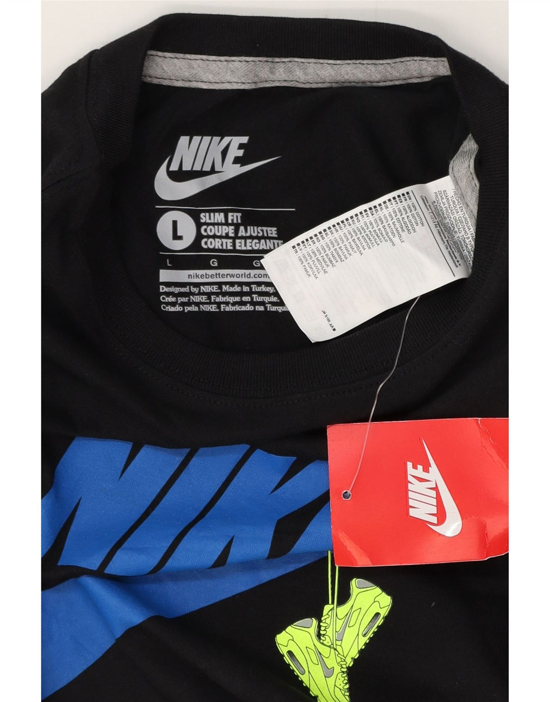 NIKE Herre Slim Fit grafisk T-shirt Top Stor sort bomuld