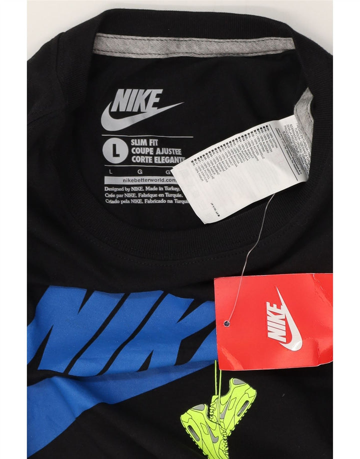 NIKE Herre Slim Fit grafisk T-shirt Top Stor sort bomuld