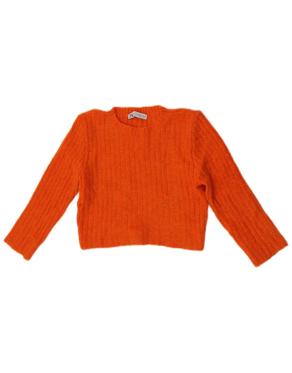 Zara Dame 3/4-ærmet Crop Boat Neck sweater UK 12 Medium Orange
