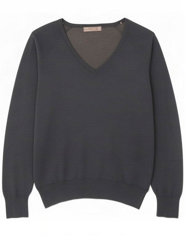 Zara Womens V-Neck Jumper Sweater UK 18 XL Navy Blue Cotton