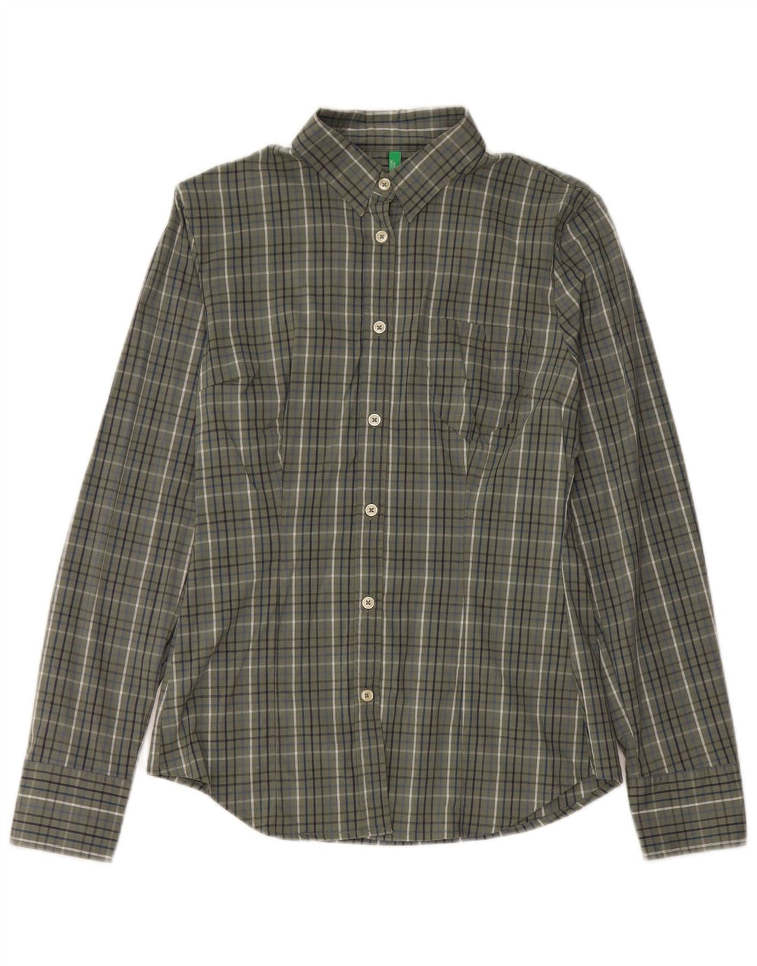 Benetton Dameskjorte UK 12 Medium Khaki Ternet Bomuld