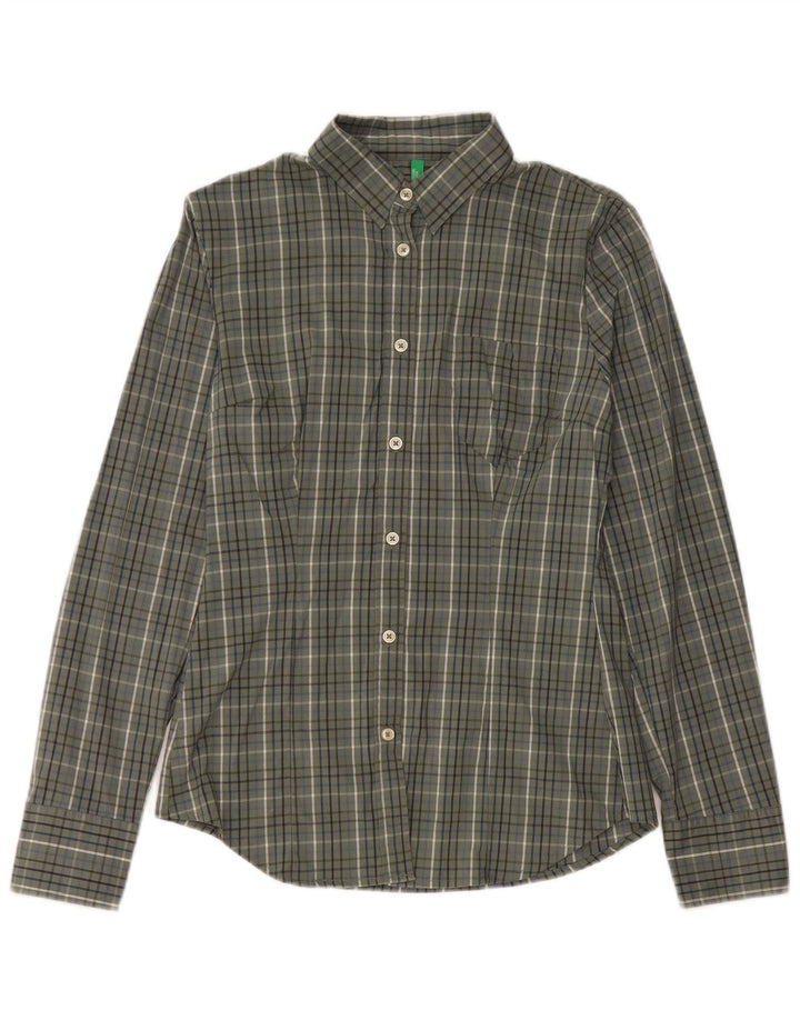 Benetton Dameskjorte UK 12 Medium Khaki Ternet Bomuld