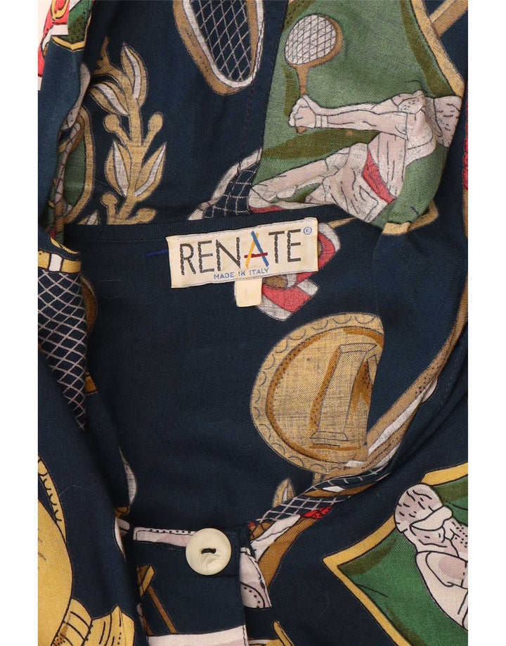 Renate Dame Oversized abstrakt mønster skjorte bluse UK 16 Large Navy Blue