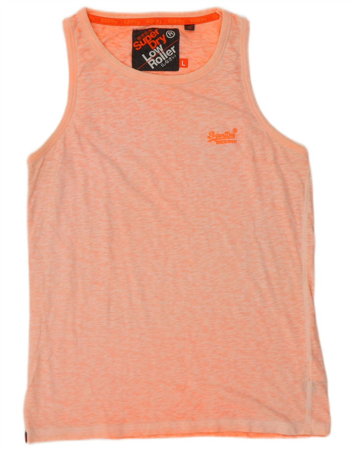 SUPERDRY Womens Low Roller Vest Top UK 16 Large Orange Flecked Bomuld