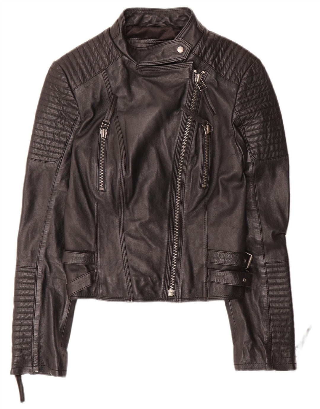 Cigno Nero Dame Crop Læder Biker Jacket IT 38 XS Sort Læder