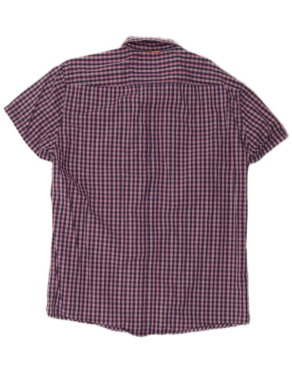 Hugo Boss Kortærmet Herreskjorte Stor Marineblå Gingham Bomuld
