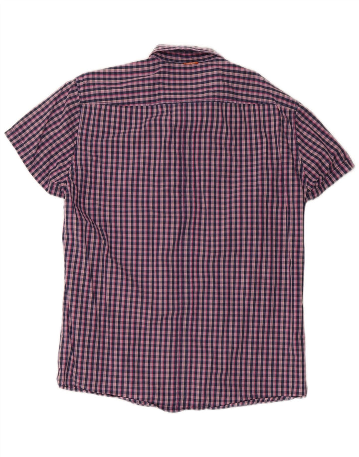 Hugo Boss Kortærmet Herreskjorte Stor Marineblå Gingham Bomuld