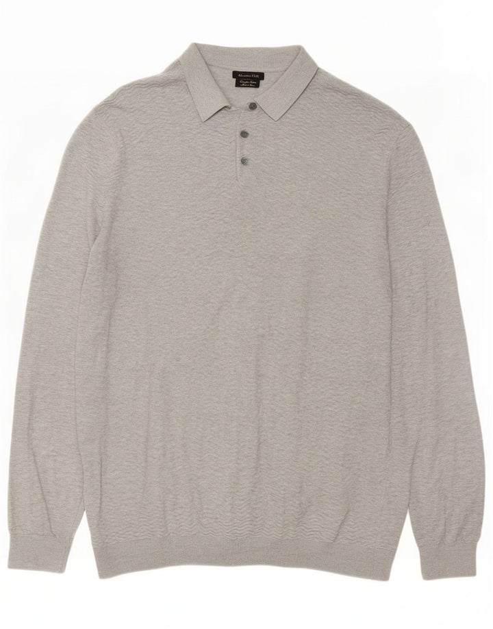 Massimo Dutti Herre Polo Neck Jumper Sweater XL Grå Bomuld