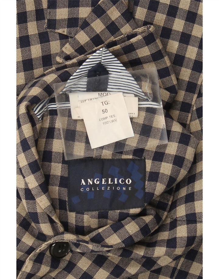Angelico Herre 2-knaps blazerjakke IT 50 Stor Beige Gingham Wool