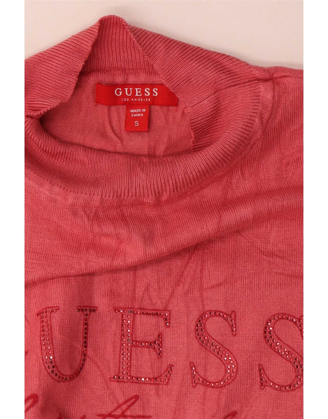 Guess Dame Grafisk Turtle Neck Jumper Sweater UK 10 Small Pink