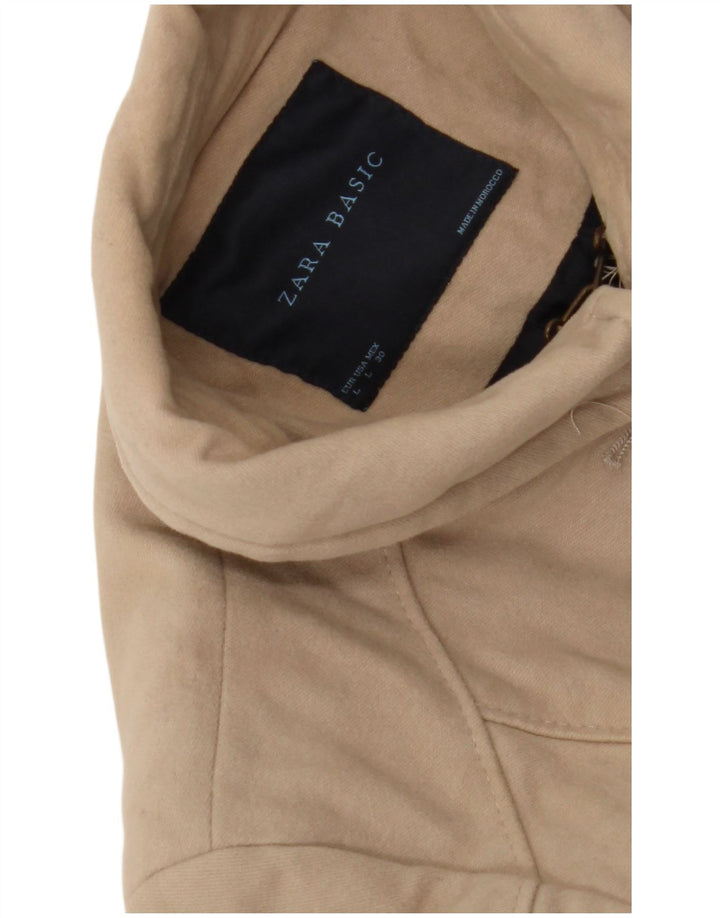 Zara Dame Overfrakke UK 14 Stor Beige Bomuld
