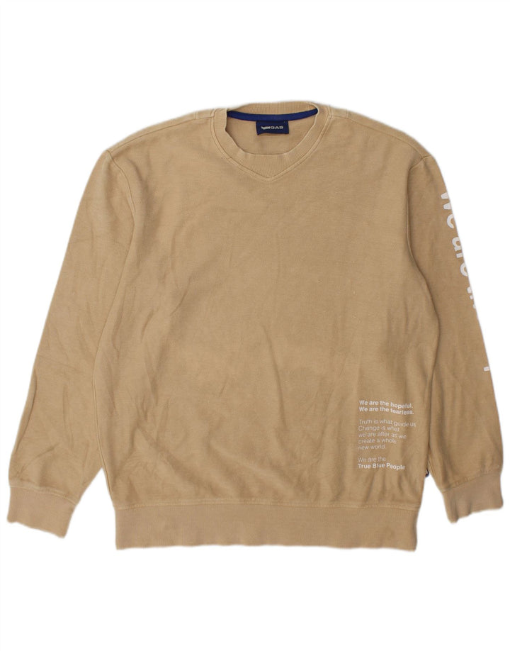 Gas Herre Grafisk Sweatshirt Jumper Medium Beige Bomuld