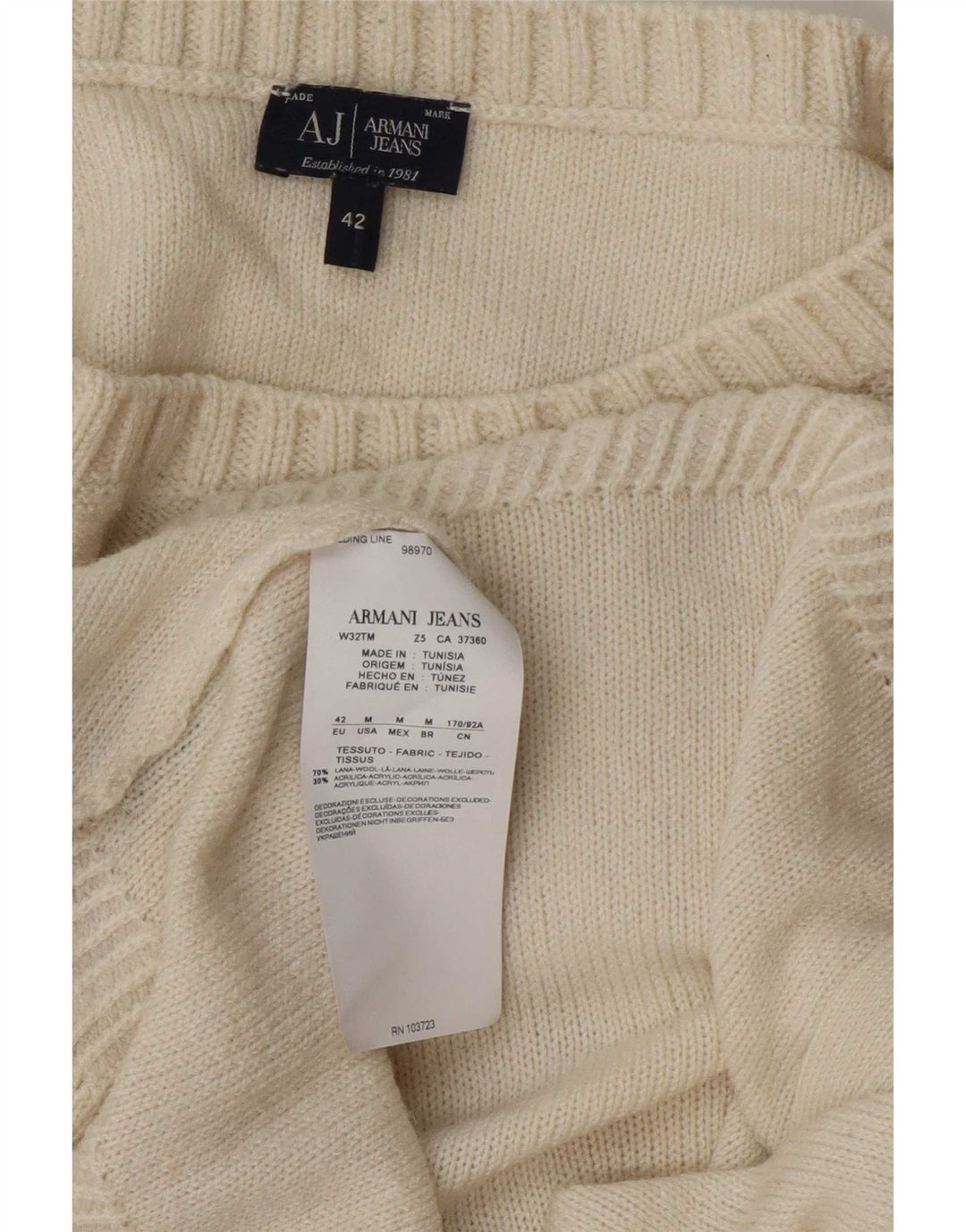 Armani Dame Grafisk Boat Neck Jumper Sweater EU 42 Large Off White Uld
