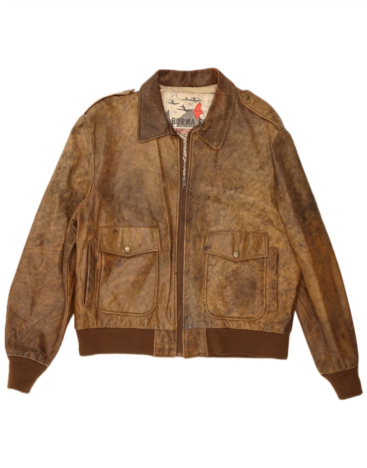 Vintage Herre Military Læderjakke IT 44 XS Brun