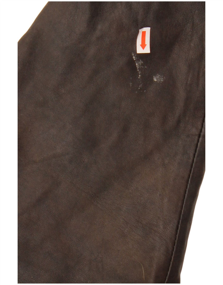 VINTAGE Læderfrakke med hætte til kvinder EU 38 medium brunt læder